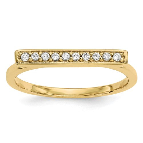 14k gold diamond bar ring featuring sparkling diamonds, elegant jewelry piece from Solomon Jewelers on a white background.