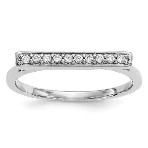 14k white gold diamond bar ring with sparkling diamonds, elegant jewelry piece from Solomon Jewelers.