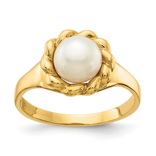 14K white gold pearl ring with 6-7mm button-shaped freshwater cultured pearls, elegant jewelry piece by Solomon Jewelers
