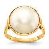 14k white gold Akoya Mabe saltwater cultured pearl ring with 13-14mm pearl, elegant jewelry piece from Solomon Jewelers