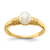 14K white gold freshwater cultured pearl ring with 5-6mm button pearls, crafted by Solomon Jewelers.