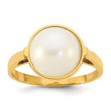 14k gold ring with a polished 10-11mm saltwater cultured Mabe pearl, showcasing elegant jewelry design.