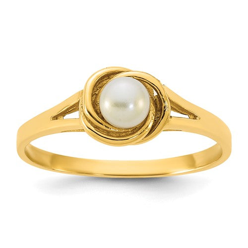 14k polished white freshwater cultured pearl ring with 4-5mm button pearls, featuring a sleek jewelry design.