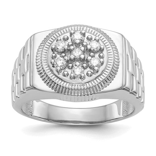 14k white gold men's ring with AA-grade diamonds, featuring a sleek and elegant design by Solomon Jewelers.