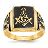 14k men's polished and textured Masonic ring with no enamel, featuring detailed craftsmanship, from Solomon Jewelers.