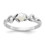 14k white gold cultured pearl ring with a 4mm round pearl, crafted by Solomon Jewelers, showcasing elegant jewelry design.