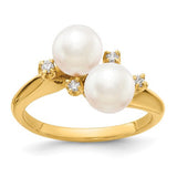14k gold ring with sixmm cultured pearl and AA diamond accents, elegant jewelry piece from Solomon Jewelers.