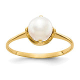 14k gold cultured pearl ring featuring a 6.5mm pearl, elegant jewelry piece by Solomon Jewelers.