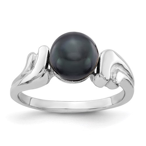 14k white gold ring with a 7mm black freshwater cultured pearl from Solomon Jewelers, showcasing elegant jewelry design.