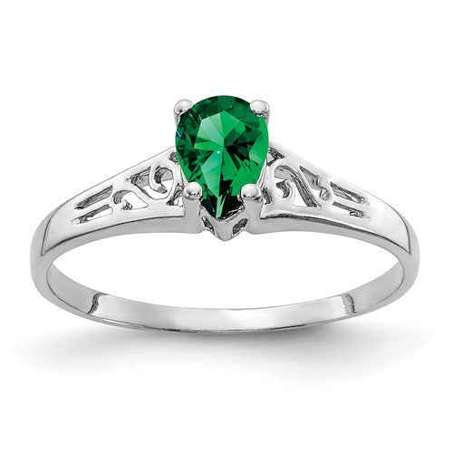 14k white gold pearl-shaped ring with 6x4mm mount, elegant jewelry piece from Solomon Jewelers.