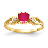 14k gold heart-shaped ruby and AA diamond ring, jewelry ring with 5mm band from Solomon Jewelers, elegant and romantic design.