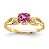 14k gold ring with 5mm pink sapphire heart and AA diamond accents, jewelry ring featuring elegant design