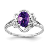 14k white gold oval amethyst ring with a 7x5mm gemstone, elegant jewelry piece featuring a smooth band and vibrant purple stone.
