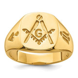 14k men's polished and grooved Masonic ring with no enamel, showcasing detailed design and craftsmanship.