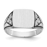 14k white gold men's signet ring with an 11.5x11.0mm antiqued design and closed back, crafted by Solomon Jewelers.
