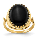 14k gold oval onyx ring featuring a 16x12mm gemstone, elegant jewelry piece with a polished band.