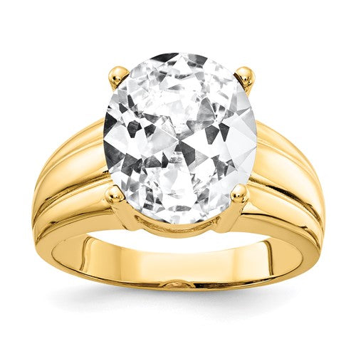 14k gold oval cubic zirconia ring with 12x10mm stone, jewelry ring by Solomon Jewelers, showcasing elegant design and sparkle.