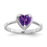 14k white gold heart-shaped amethyst ring with 6mm gemstone, elegant jewelry piece by Solomon Jewelers.
