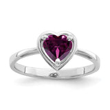 14k white gold heart-shaped Rhodolite Garnet ring, 6mm band, elegant jewelry from Solomon Jewelers.