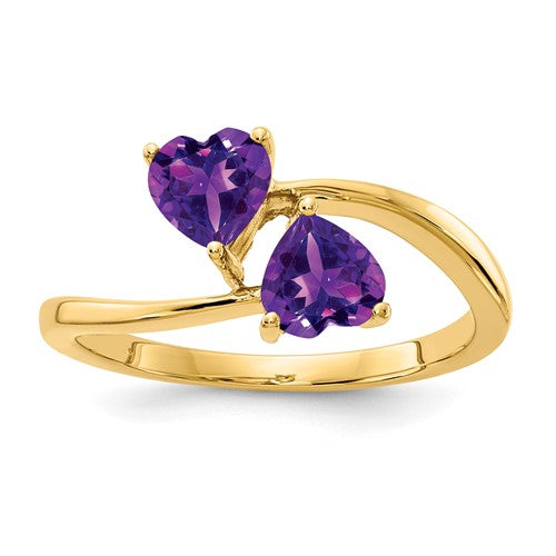 14k gold heart-shaped amethyst ring from Solomon Jewelers, featuring a 5mm gemstone in elegant jewelry design.