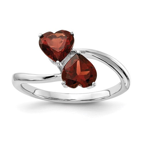 14k white gold heart-shaped garnet ring with 5mm gemstone, elegant jewelry piece from Solomon Jewelers.