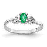 14k white gold oval emerald ring with a 5x3mm gemstone, elegant jewelry piece from Solomon Jewelers.
