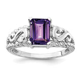 14k white gold emerald cut amethyst ring with 8x6mm gemstone, elegant jewelry piece featuring a classic design.