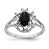 14k white gold onyx ring with a polished black onyx gemstone, elegant jewelry piece from Solomon Jewelers.
