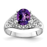 14k white gold oval amethyst checker ring with 8x6mm gemstone, stylish jewelry piece from Solomon Jewelers.