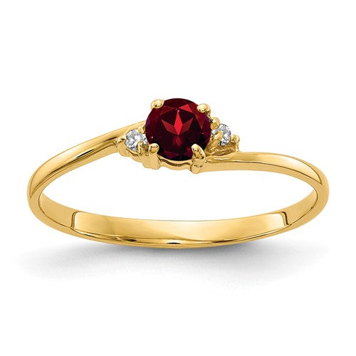 14k gold garnet and AA diamond ring featuring a 4mm gemstone, designed by Solomon Jewelers.