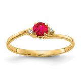 14k gold Ruby and AA diamond ring from Solomon Jewelers, featuring a 4mm central Ruby set in a elegant band.
