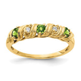 14k gold ring featuring a 2.75mm peridot gemstone and AA diamond accents, crafted by Solomon Jewelers.
