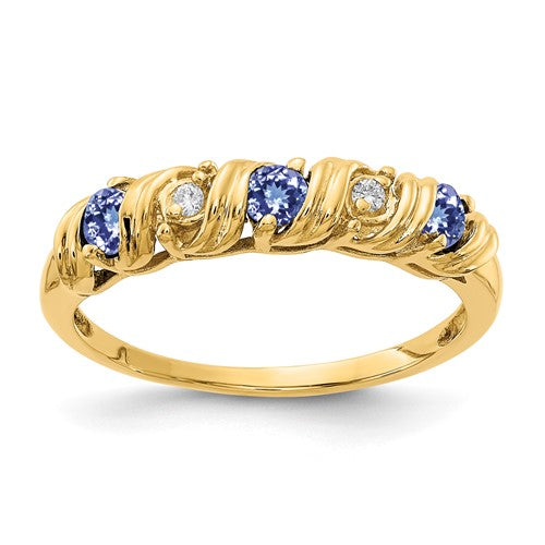 14k gold Tanzanite and AA diamond ring showcasing a 2.75mm stone set in a Solomon Jewelers jewelry ring design.