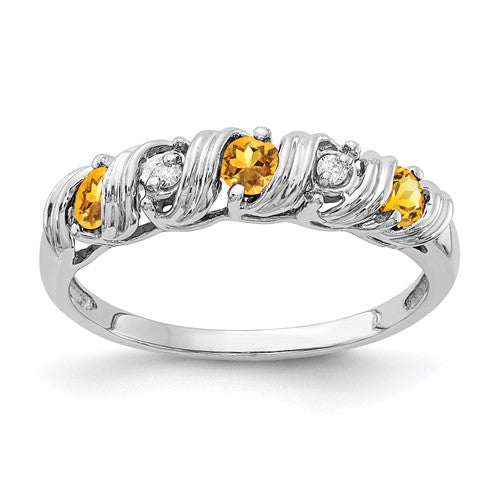 14k white gold Citrine and AA diamond ring with 2.75mm band, crafted by Solomon Jewelers.