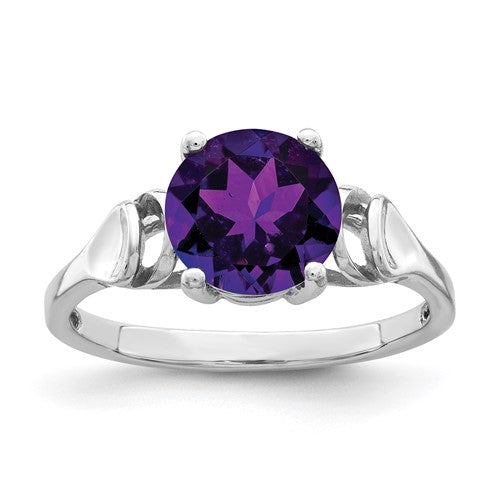 14k white gold amethyst ring featuring an 8mm oval gemstone, elegant jewelry piece from Solomon Jewelers.