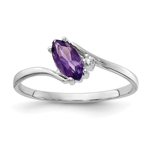 14k white gold marquise amethyst and AA diamond ring with 7x3.5mm stones, featuring elegant jewelry design.