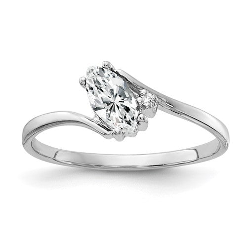 14k white gold marquise cubic zirconia ring with AA diamond accents, 7x3.5mm size, jewelry by Solomon Jewelers