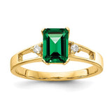 14k gold ring with a 7x5mm emerald cut Mount St. Helens AA diamond, showcasing elegant jewelry design.