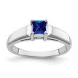 14k white gold princess cut sapphire ring featuring a 4mm gemstone, elegant jewelry piece with a sleek band design.