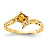 14k gold princess cut citrine ring featuring a 4mm gemstone, elegant jewelry piece from Solomon Jewelers.