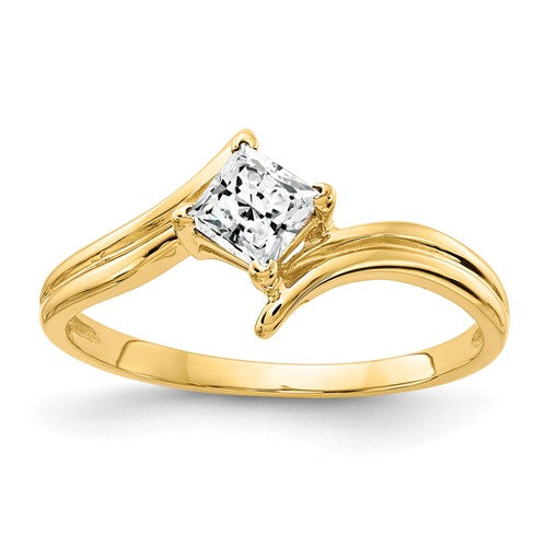 14k gold princess cut cubic zirconia ring with 4mm stone, elegant jewelry ring from Solomon Jewelers