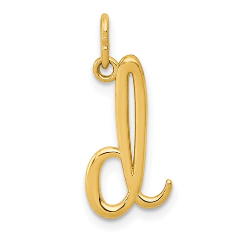 14k yellow gold letter D initial charm pendant with polished finish, ideal for necklaces or bracelets.