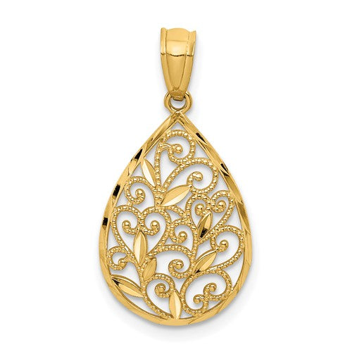 14k-gold-polished-and-textured-small-filigree-teardrop-pendant-SolomonJeweler-Wichita-KS-CustomJewelry