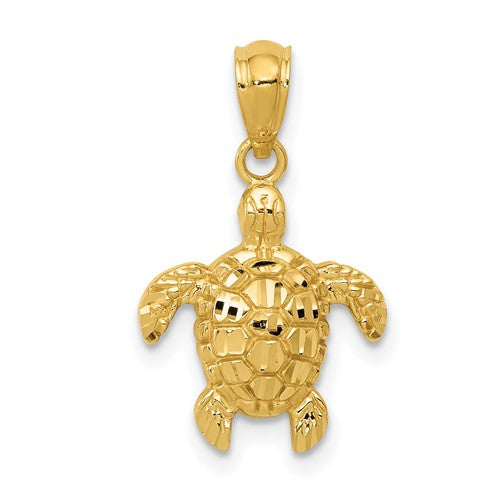 14k-gold-polished-and-textured-diamond-cut-turtle-pendant-SolomonJeweler-Wichita-KS-CustomJewelry