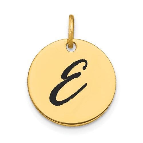 14k-polished-black-enamel-letter-e-initial-disk-charm-SolomonJeweler-Wichita-KS-CustomJewelry
