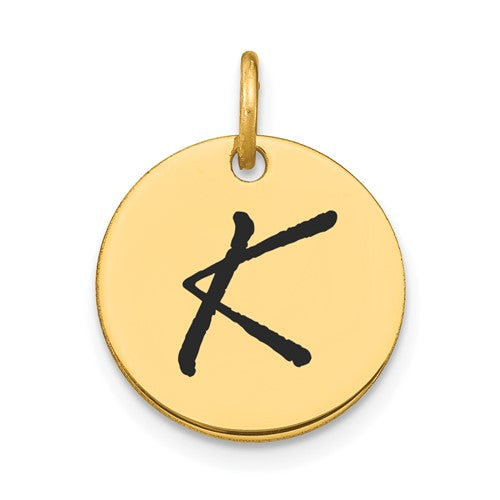 14k-polished-black-enamel-letter-k-initial-disk-charm-SolomonJeweler-Wichita-KS-CustomJewelry