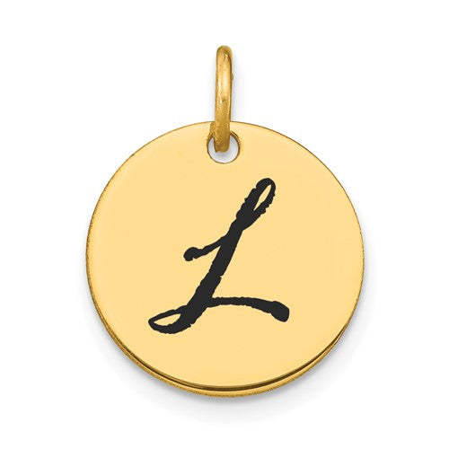 14k-polished-black-enamel-letter-l-initial-disk-charm-SolomonJeweler-Wichita-KS-CustomJewelry
