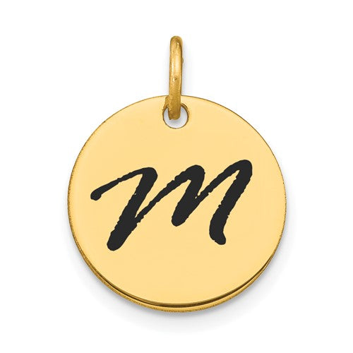 14k-polished-black-enamel-letter-m-initial-disk-charm-SolomonJeweler-Wichita-KS-CustomJewelry