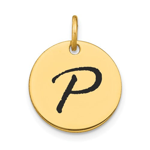14k-polished-black-enamel-letter-p-initial-disk-charm-SolomonJeweler-Wichita-KS-CustomJewelry