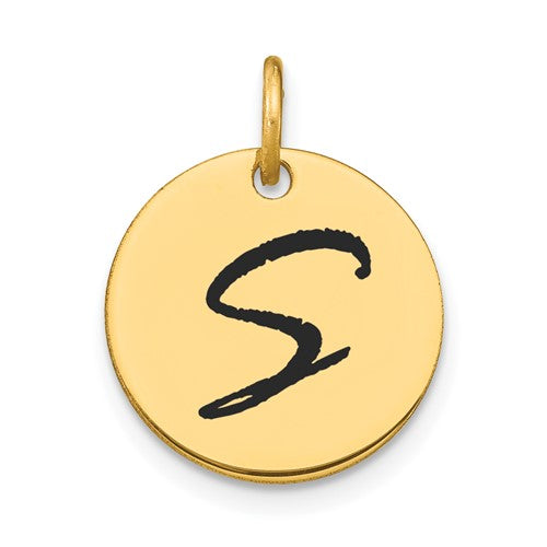 14k-polished-black-enamel-letter-s-initial-disk-charm-SolomonJeweler-Wichita-KS-CustomJewelry